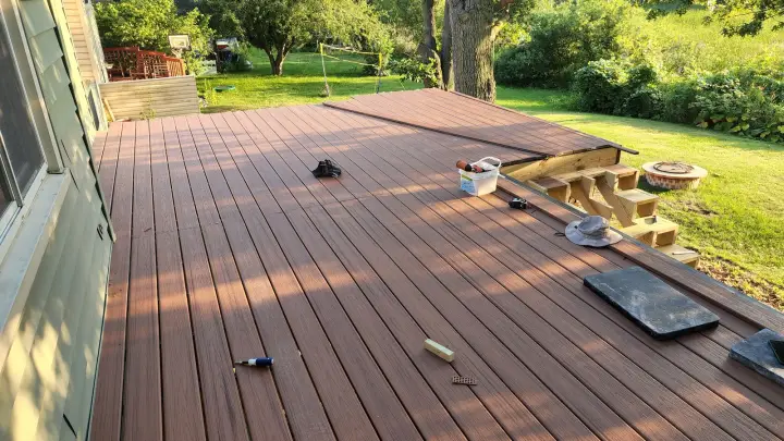 Composite board install in progress in Great Kills, NY - Eager Beaver Decks