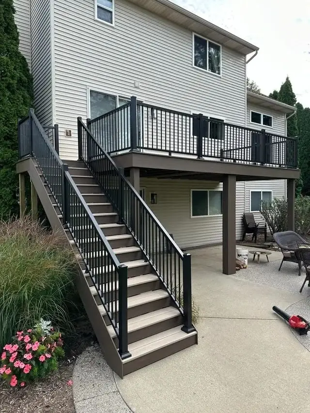 Raised deck with black aluminum railings in Westfield, NJ - Eager Beaver Decks